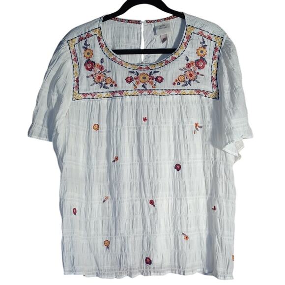 Knox Rose Embroidered Cotton Blend White Top Floral Women's XXL Boho Peasant - Picture 1 of 6